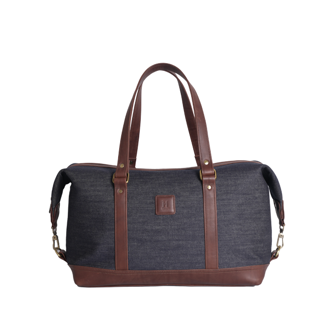 leather & denim duffel bag